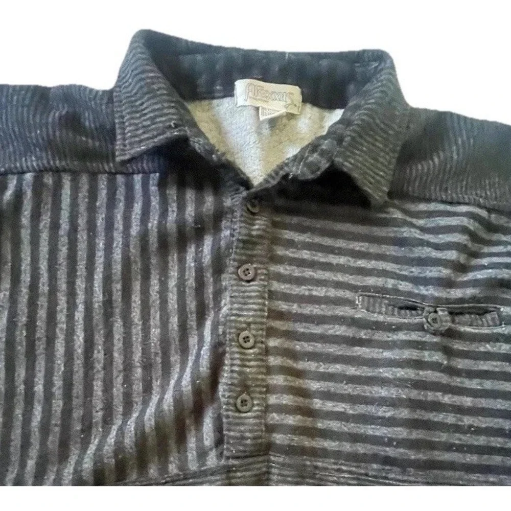 Vtg 90s Alexxus Men's XL Knit Sweater Gray Striped Long Sleeve 1/4 Button Up
